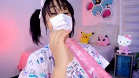 Petite Masked Asian Lila Jordan Stroking Pink Dildo JOI
