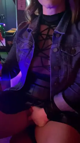 All the attention I got in my see through top made me a little wet and I rub my wet pussy in the busy adult arcade! (F)