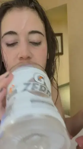 I take a break during my gangbang to take a shot while covered in cum, but they weren't done with my holes! ;)