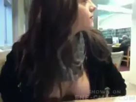 Sweet French Girl Flashes Breasts And Pussy In A Library