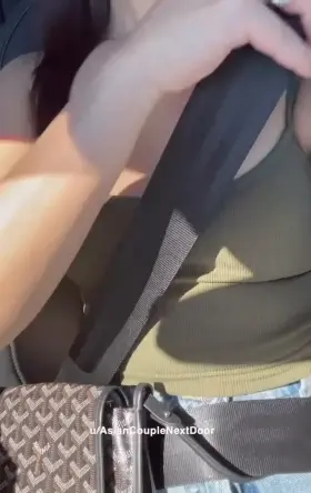 I’m always flashing my tits while driving! Hubby couldn’t resist giving my nipple a little pinch 😜
