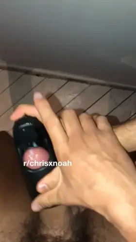 My gf loves using this toy on my cock... so of course I had to share it with my bro 🤤 Watch how he uses my cum as lube lol