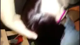 Nerd teen with glasses,pink hair, deepthroat a huge cock