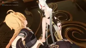 Ningguang giving Aether a footjob (Lukapun) [Genshin Impact]