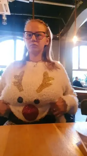 Waiter. I'll ask for the bill quickly, or I'll show you my tits and I guarantee you'll be surprised.