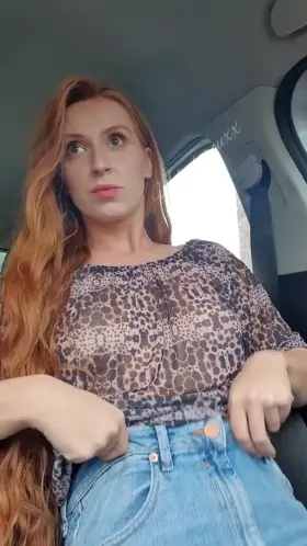Do you like titty drops in the car? The people walking past got an eye full [oc]
