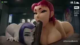 Raven and Starfire giving the succ