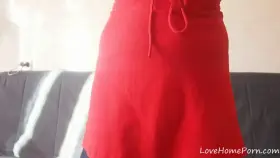 Chinese girl in red clothes acting very naughty