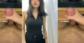 Cum all over myself for this petite Korean girl