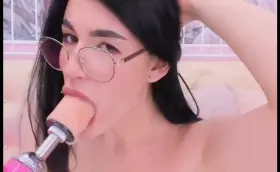 Harsh Dildo Toy Deepthroat on live webcam which make eye rolling