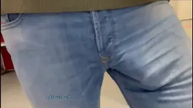 Walking around the office. You can see the cock head.