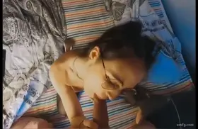 Hottie gives Blowjob and Gets a Cumshot on Glasses