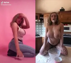 In TikTok vs In Kitchen 😵 ( Her Free Content In Comment )