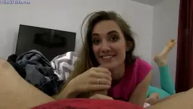 Facial Handjob Smile, Love how she unloads him