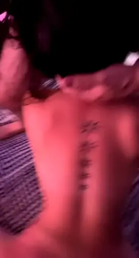 Hot Asian babe with tattoos get spitroasted by a friend and I