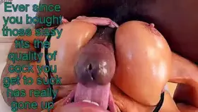 New big tits lets sissy suck monster dicks
