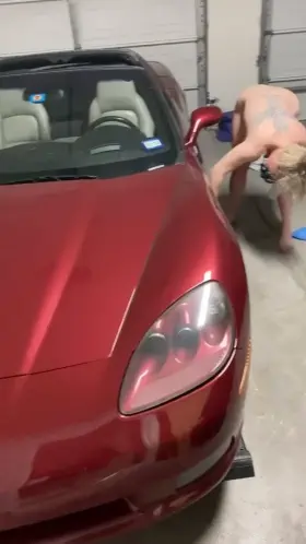 Cleaning her car
