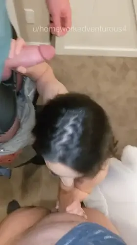 Sucking on a firefighter's thick cock and my husband's cock [Sound on, click redgifs link]