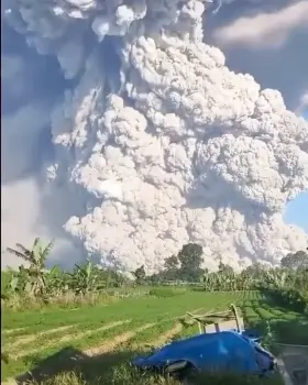 Mount Sinabung erupt, sending clouds of ash up to 5km (3.1 miles) into the sky.