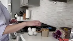 Milf threw off her robe in the kitchen and right on the table gave her neighbor in the ass until orgasm