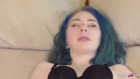 German 18 Blue Hair Teen real Orgasm at Vib Toy Masturbation
