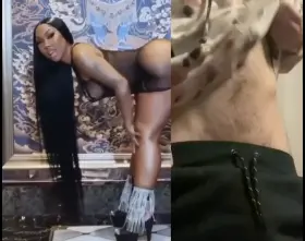 Chocolate beauty with a fat ass gets a meaty white surprise