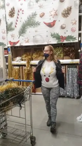 One, two, three, Rudolph up, boobs out! Shopping time!
