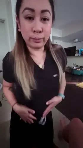 [gif] A quick flash after swallowing hubby’s load, then off to work I go