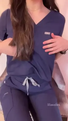 How's my titty drop in these scrubs?