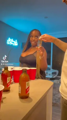 Ebony loses beer pong and has to suck BBC