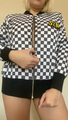 Shaved pussy goes well with big natural boobs