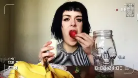Goth Brunette Puking in Tutti-Frutti Colors 🌈 🍌 🍓 🤮 🍹