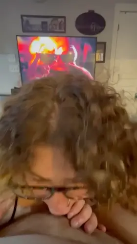 Sucking until he cums in my face. So fun!