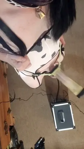 Cow Slut gets her fat cock milked