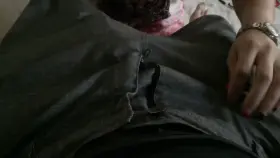 Jacking me off really good, I cum so hard it nearly hits her in the face.