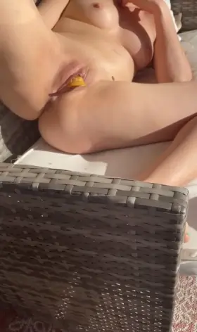 The hubby eats a chip out of my pussy, while I wave to the neighbors