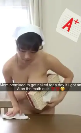 Mom giving me the gift she promised if I got an A on the math test