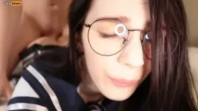 Schoolgirl cosplayer with glasses getting rough fuck