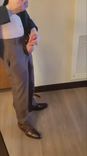 Huge messy cumshot in cashmere suit