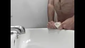 Having fun with my tenga egg in the bathroom - moans & cum