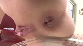 More anal food fun with Gia 2: another enema, another lewd fart, wonder why they censored her butthole?