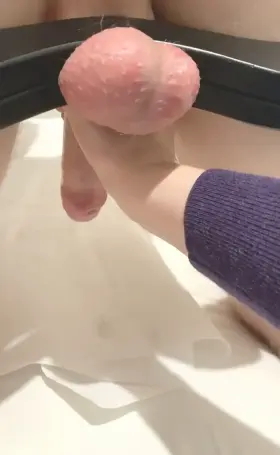 After almost a week in chastity I put him in the humbler and milked him 3 times in a row. Watching him resist his natural instinct to straighten and tense his legs while he cums is the hottest part.