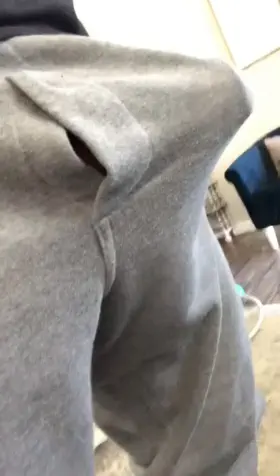 Hubby’s got a fat monster cock under his grey sweatpants 🥺