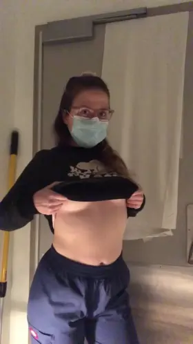 Playing peek-a-boob in the break room