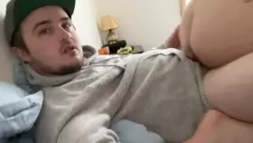 Making him premature cum right into his own mouth from an assjob