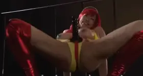 Miki Yamase in a wig and shiny outfit