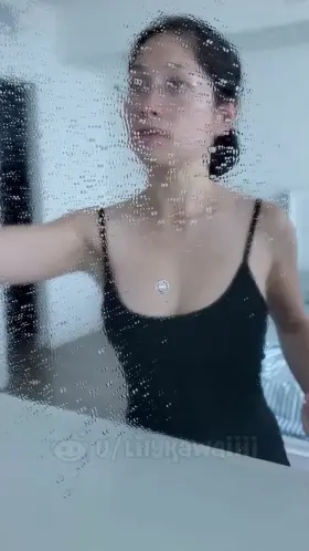 Asian cleaning the mirror 😍( Her Free Album In Comments )