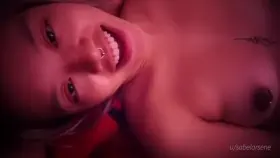 Cute Asian slut gets off with her vibrator and a cock in her mouth... receives a nice warm treat