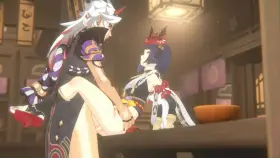 Sara and Itto in Uyuu s Restaurant ( horizontal )[genshin impact]