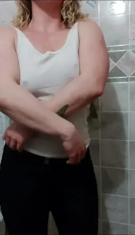 Changing out of my work clothes at the gym. Wanna see if I'm fit enough to post here